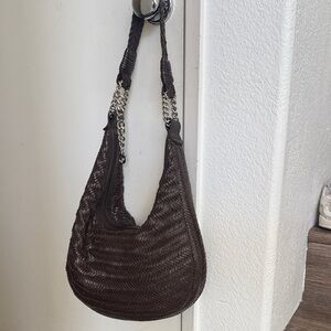Woven Leather Hobo Bag in Dark Brown